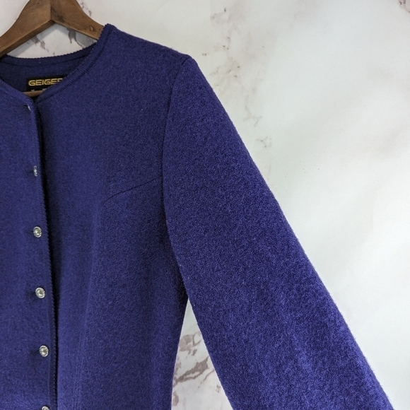 Geiger Jacket Women Medium 40 Purple Boiled Wool Button Crop Retro Vintage - Picture 13 of 13